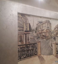 Виды Парижа, рисунок на стене в кухне